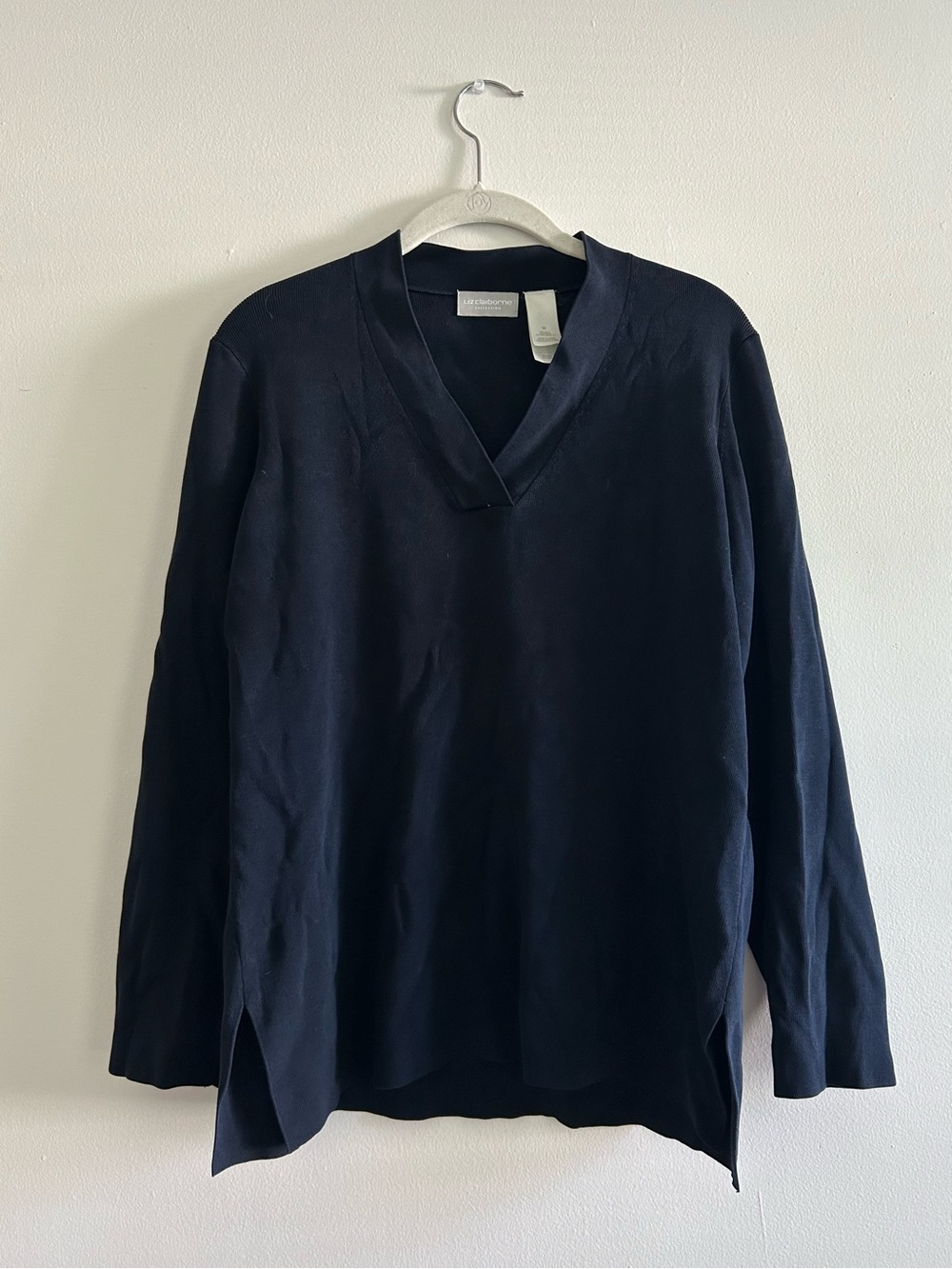 Liz Claiborne Cozy Fall Transition Navy V-Neck Pullover Sweater